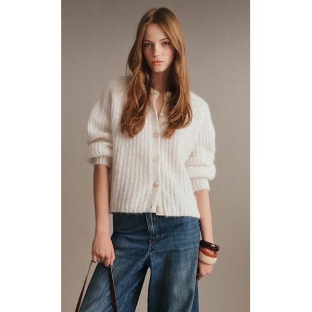 Sezane Emile Cardigan Ecru Alpaca Wool Blend Knit Sweater XS S Oversized Italy